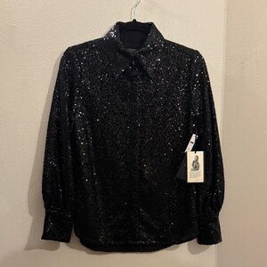 Nordstrom Halogen Black Sequin Button-Down Shirt
